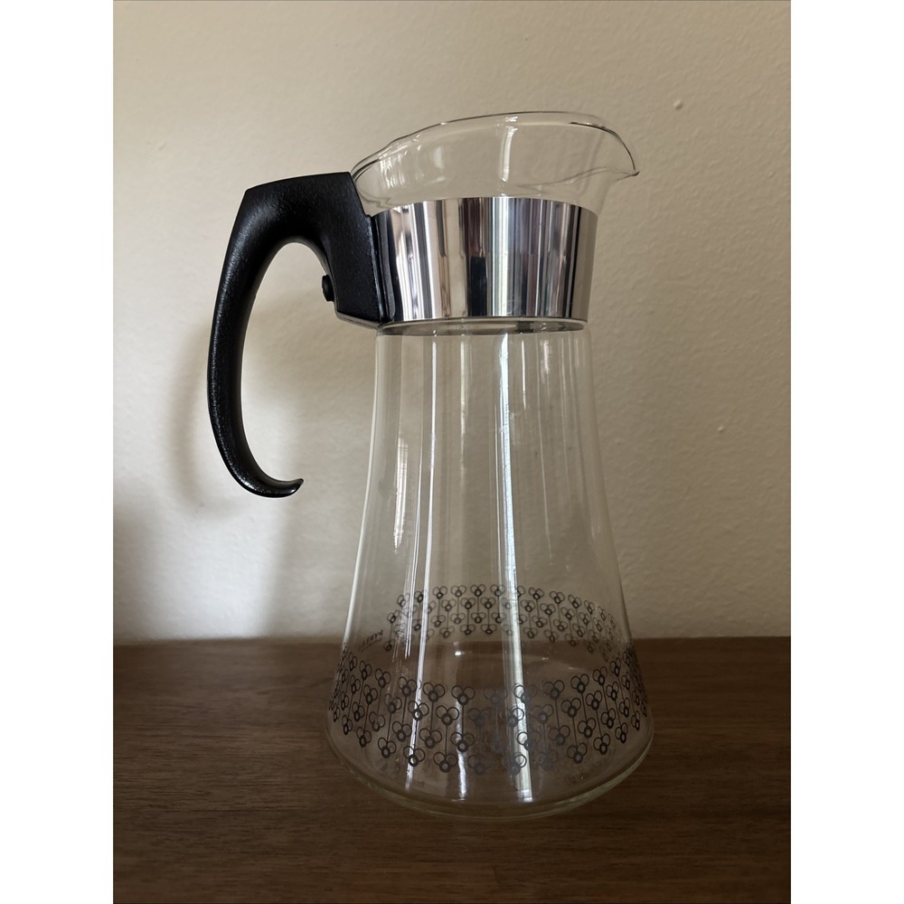 Vintage Pyrex Glass Coffee Pot Carafe Pitcher Black Honey Bee 9.5" H MCM No Lid